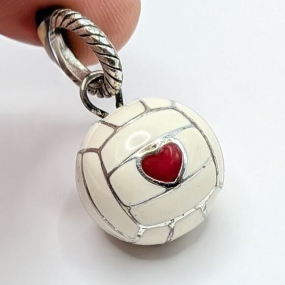 Brighton Love Volleyball Enamel Ball with Heart Sports Coach Charm Pendant - Picture 1 of 5